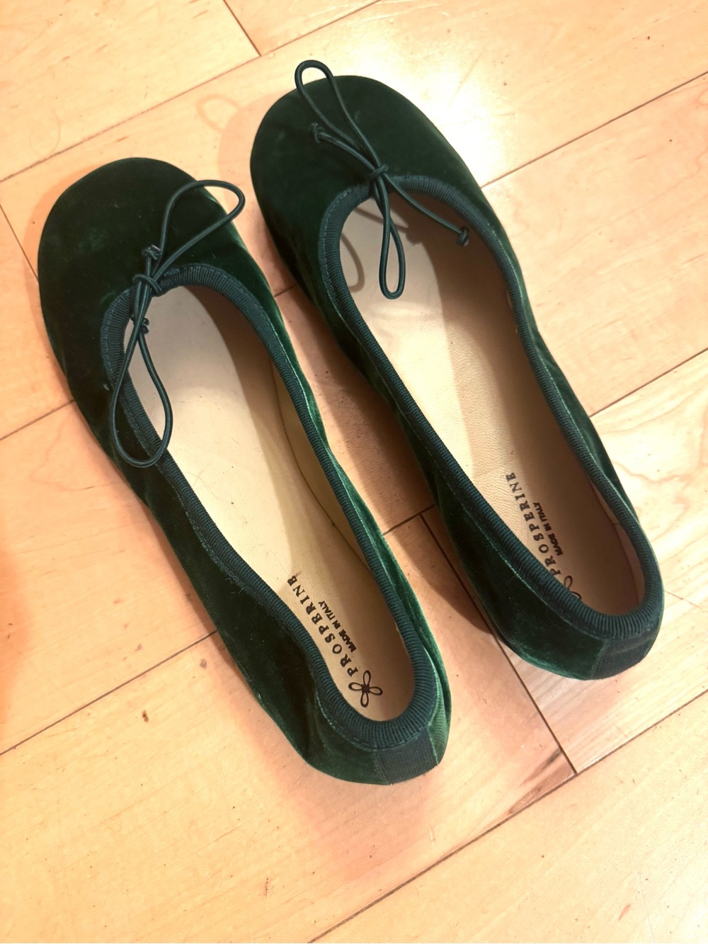 Prosperine Velvet Ballet Flats in Dark Green